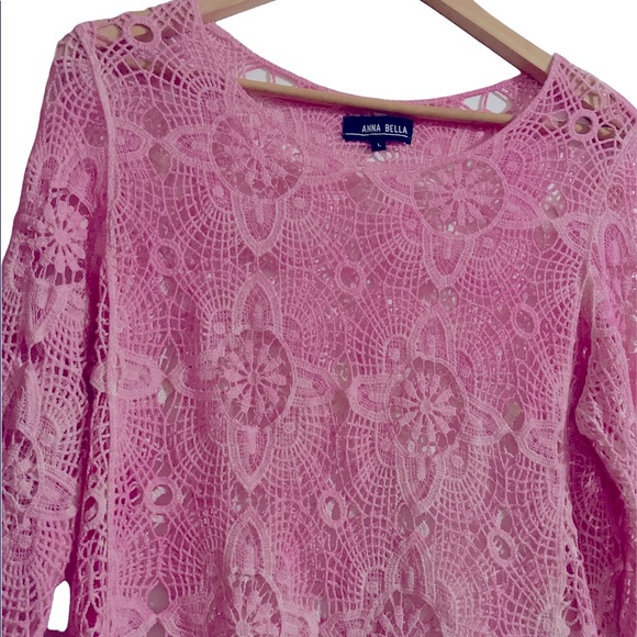 💕 Superb boho pink crochet top size large 100% cotton - Picture 2 of 13